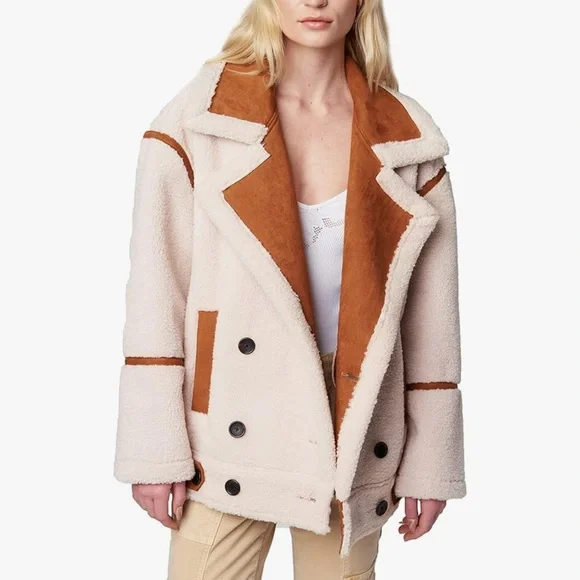 Blank NYC Pick Me Cream & Brown Faux Fur Sherpa Teddy Jacket Coat Sz Medium NWT - Picture 3 of 15
